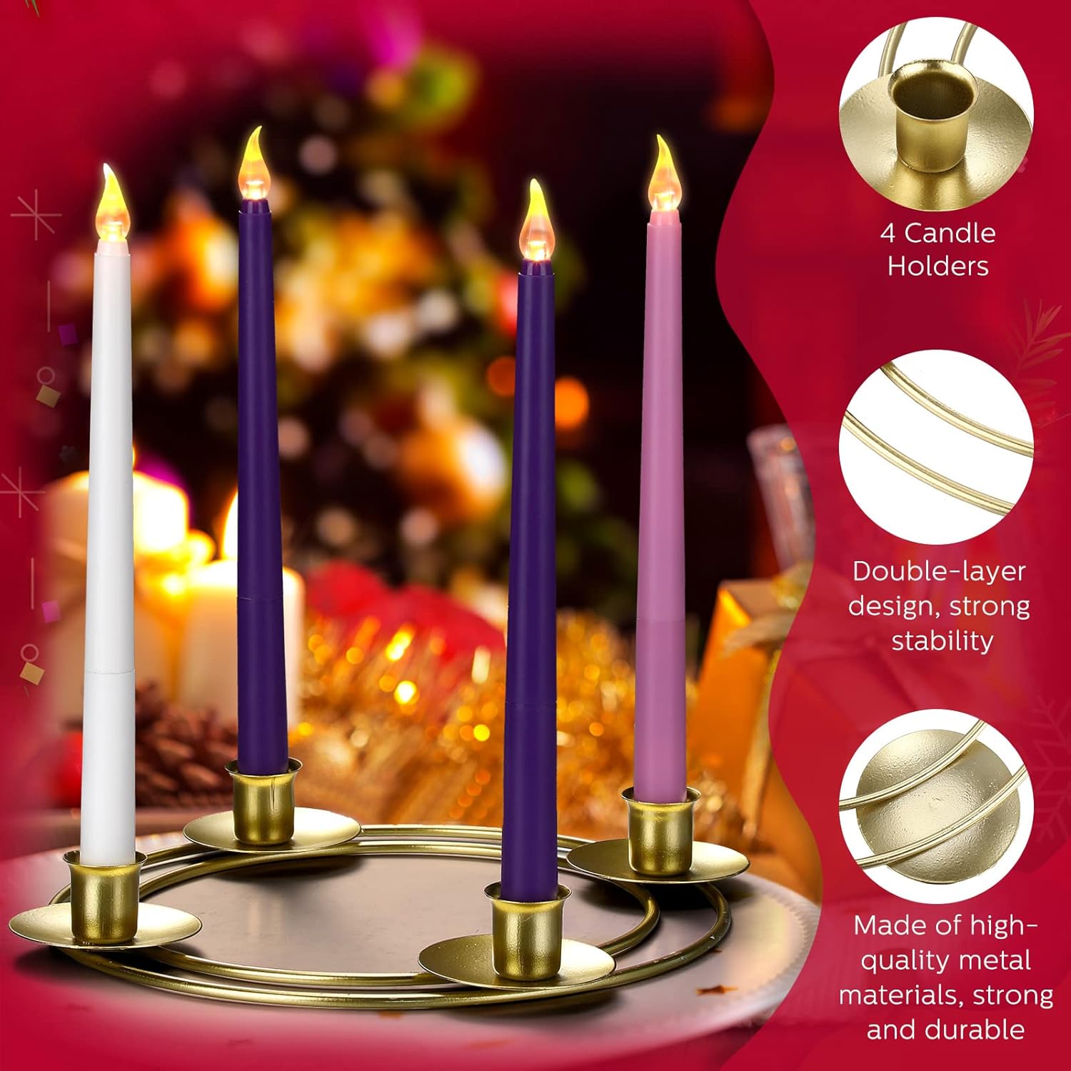 Sliner 2 Pcs Christmas Advent Wreath Ring Advent Christmas Candle Holder Wreaths Rings Metal Candle Holder for Xmas Birthday Festival Wedding Table Decorations