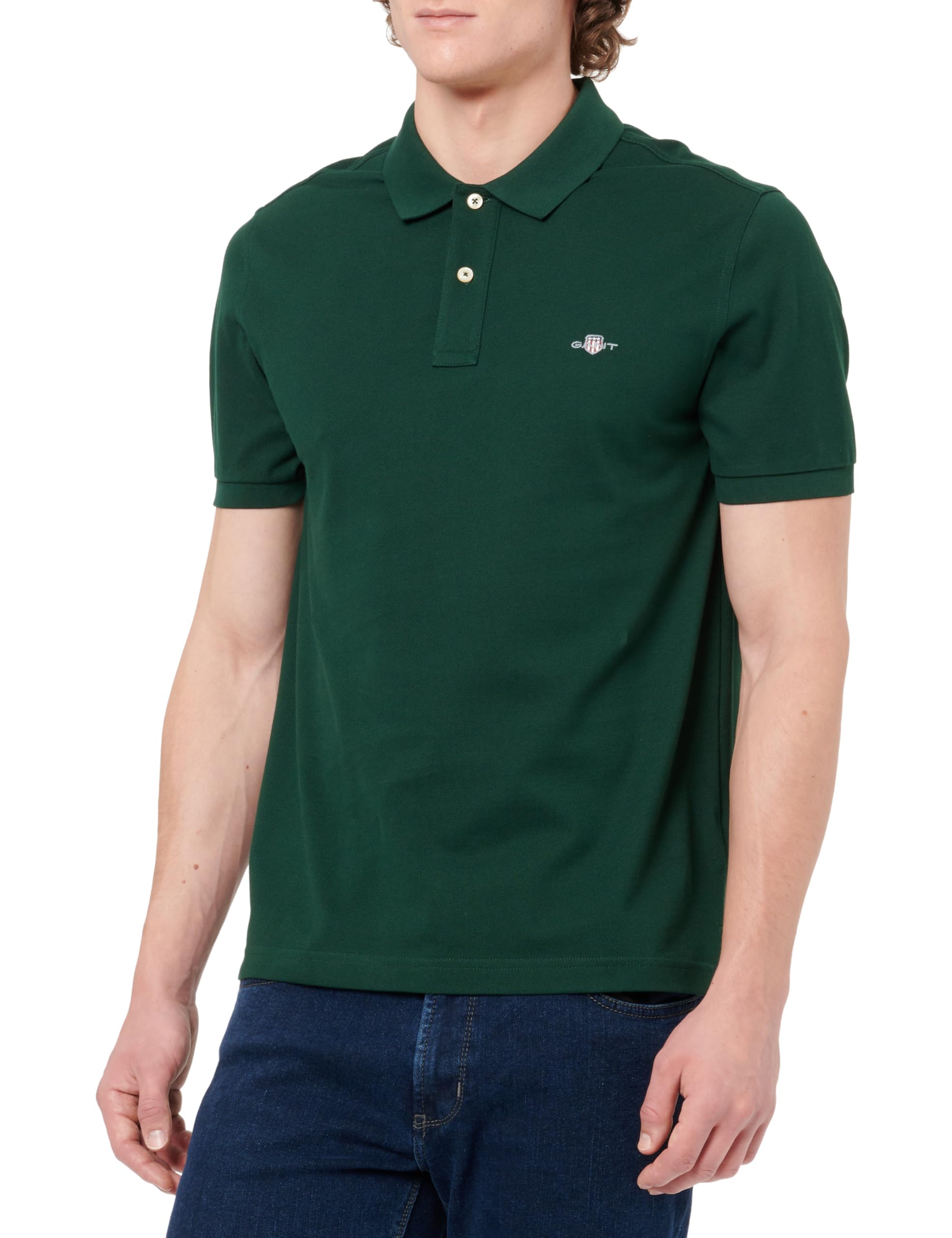 GANT Slim Shield SS Pique Polo Shirt, Green, L