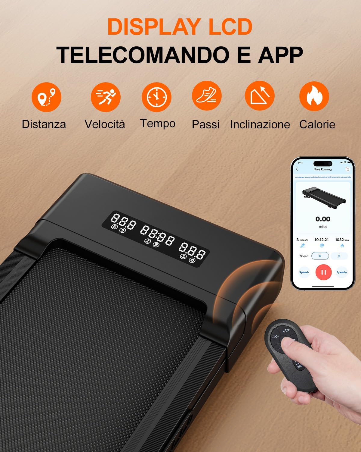 Superun Tapis Roulant Salvaspazio Pieghevole 1-6km/h con Inclinazione 9%,Tapirulan Elettrico Pieghevole 3,0 CV Mini Walking Pad Massima di 136 kg,Schermo LED, Telecomando, Controllo tramite APP