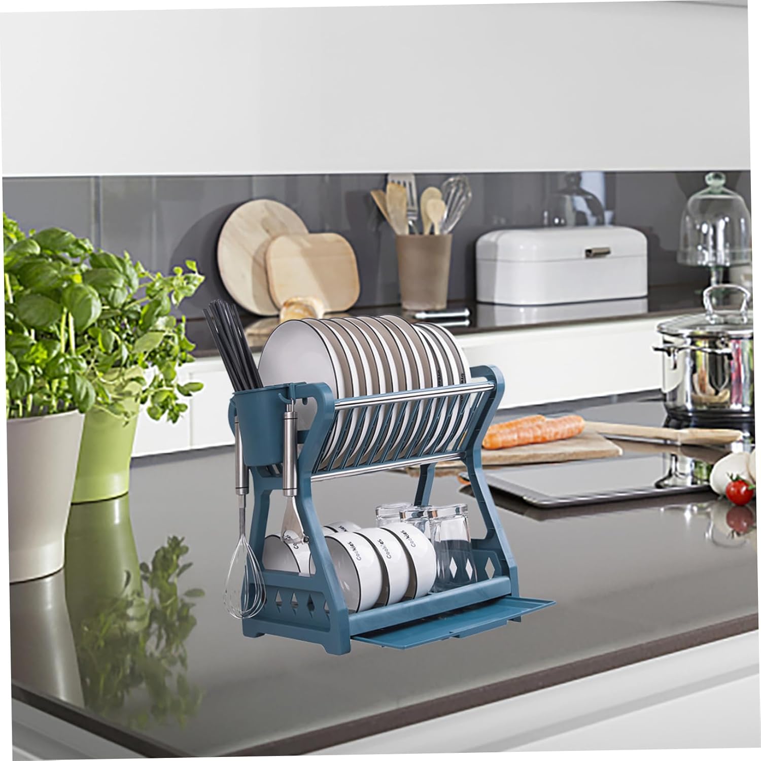 Kitchen Utensil Holder Dish Drainer Rack Dish Storage Rack Drain Portable Plate Stand Rustproof