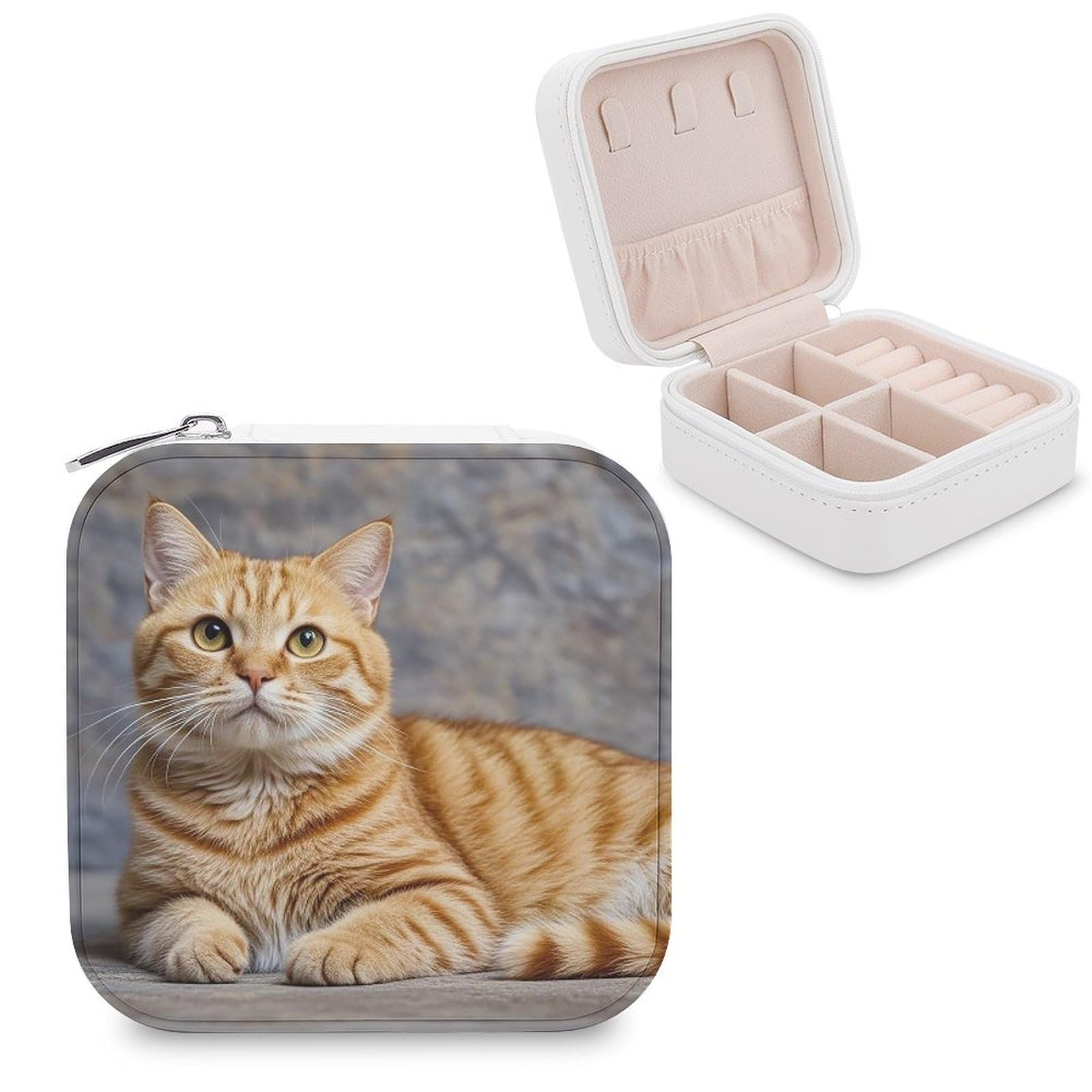LZQPOEAS Cute Cat Jewelry Box Mini Jewelry Travel Case Trendy Stuff Ring Box Custom PU Leather Jewelry Boxes Portable Jewelry Case Earring Storage Organizer for Girls Women