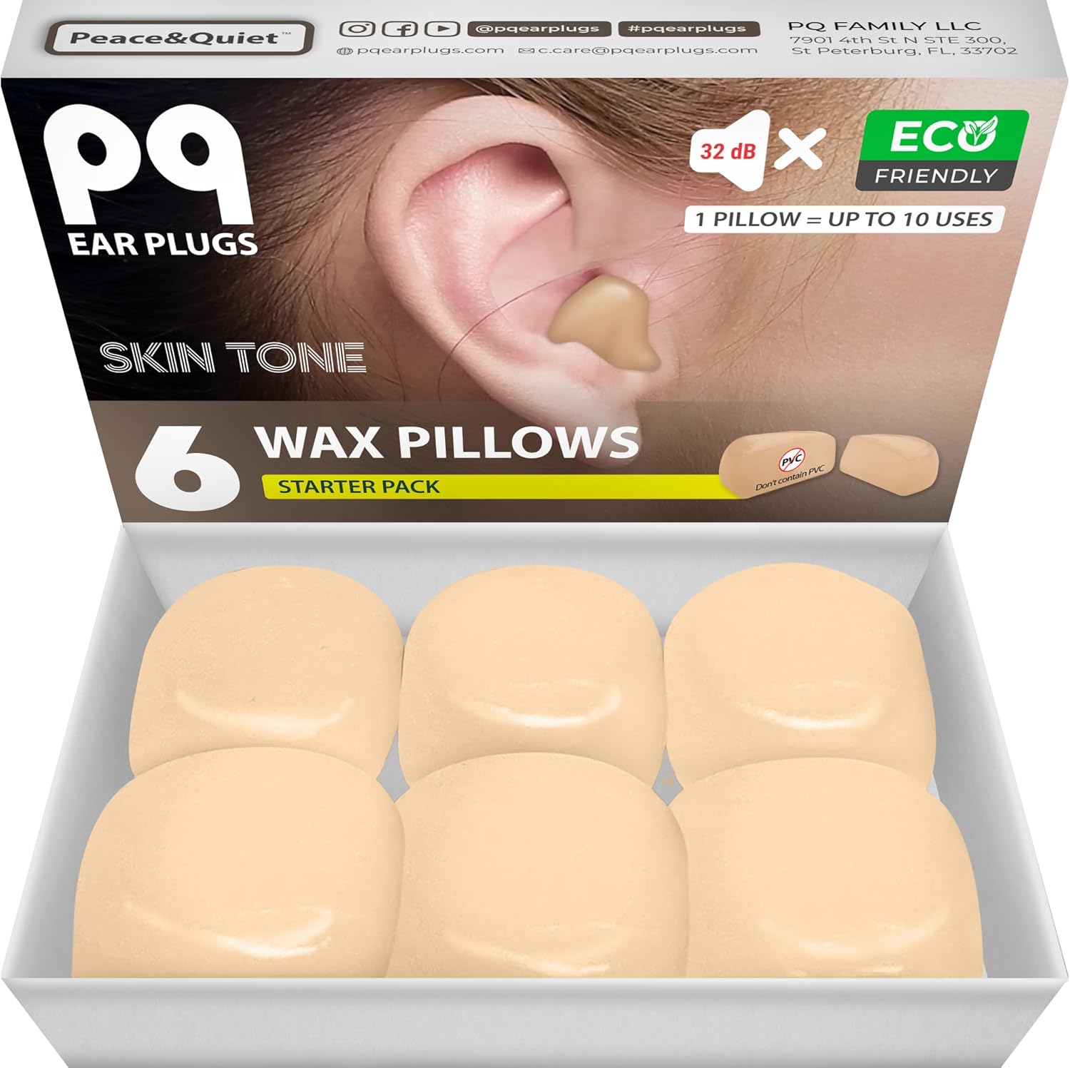 PQ Wax Ear Plugs for Sleep 6 Silicone Wax Earplugs for Sleeping and