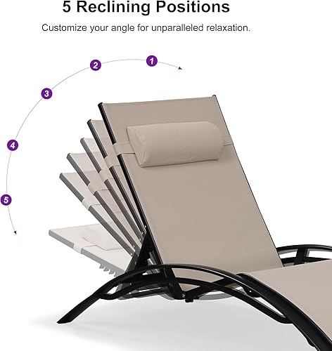 Miniatura 130 de PURPLE LEAF Juego de tumbona para patio, sillón al aire libre, playa, piscina, tumbona para tomar el sol, tumbona reclinable, sillas de bronceado