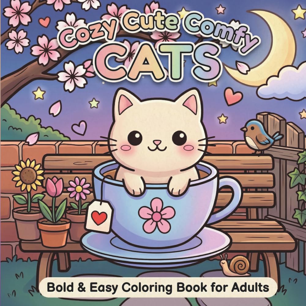 Cozy Cute Comfy Cats: Bold and Easy Cat Coloring Book for Adults: 50 Simple Designs for Women — Stress Relief and Relaxation (Cozy Cute Comfy Cats: ... for Adults — Stress Relief and Relaxation)