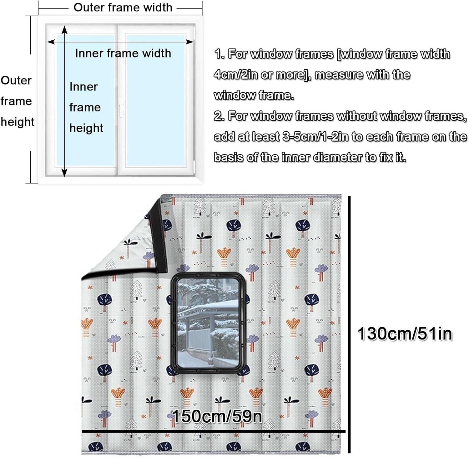 Thermal Blackout Curtains Keep Warm in Winter and Cool in Summer, Indoor Window Insulation Kit with Clear Windows, Weatherproofing Window Insulation Kits(150x130cm/59x51in)