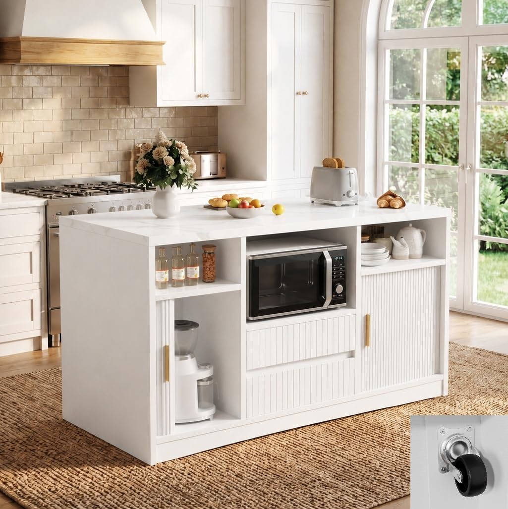 Photo 1 of Homiflex Kitchen Island with Power Outlet & LED Lights, 47" Rolling Kitchen
