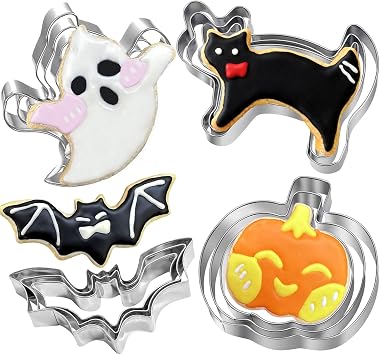 12-PIECE Halloween Cookie Cutters Set stainless steel cookie cutter molds Pumpkin, Bat, Ghost, Cat Cookie Molds Holiday Decorative Party Supplies 12PCS-1