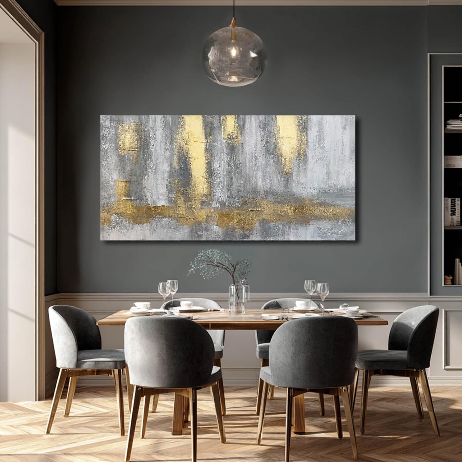 XIANSHOU Textured Wall Art Gold Wall Decor Modern Wall Picture 24"x48" Artwork for Bedroom Decorative Painting for Dining Room Area