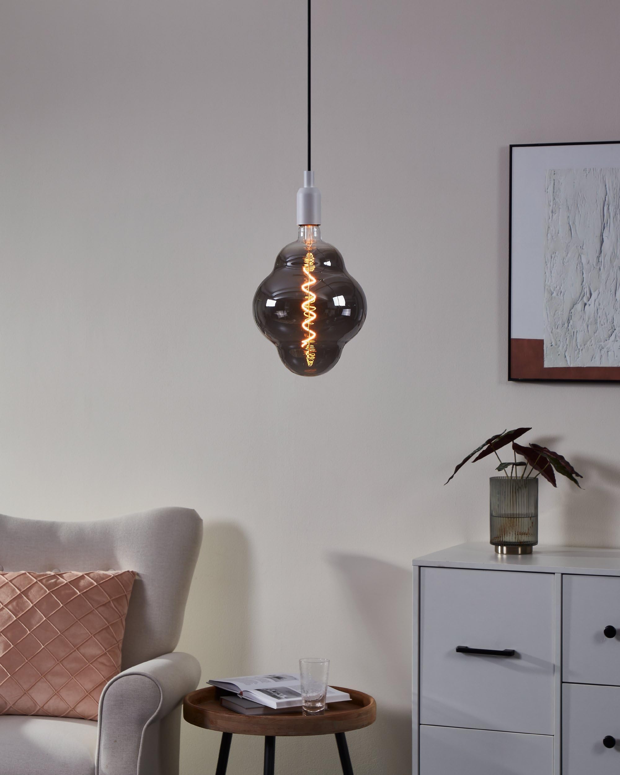 Eglo Lampadina XXL E27, dimmerabile, a spirale, stile rétro, molto | grande, in vetro fumé, 4 W, 110 lumen, luce bianca calda, 2000 K, lunghezza 29 cm
