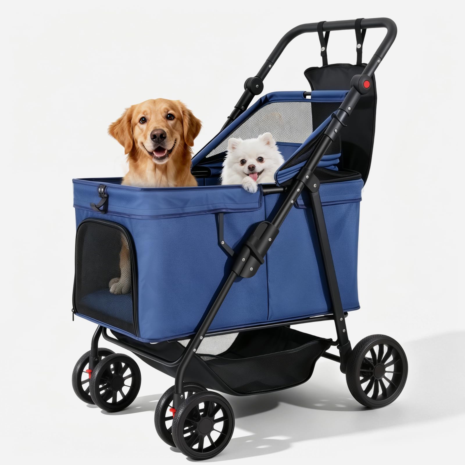 Wheelive Dog Stroller for Large & Medium Dogs (Up to 66 lbs), Pet Stroller for 2 Small Dogs with Adjustable Handle & Canopy, Sun Shades, Storage Organizer, Oxford Fiber, Foldable & Ventilated