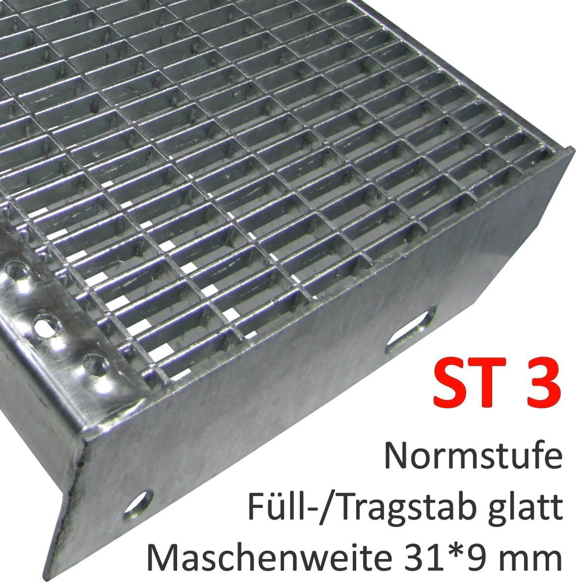 Außentreppe 3 Stufen mit Podeststufe - Höhe variabel von 50 cm bis 60 cm - feuerverzinkte Stahltreppe - Normbreite - montagefertiger Bausatz (Ohne Geländer, Stufenbreite 100 cm)