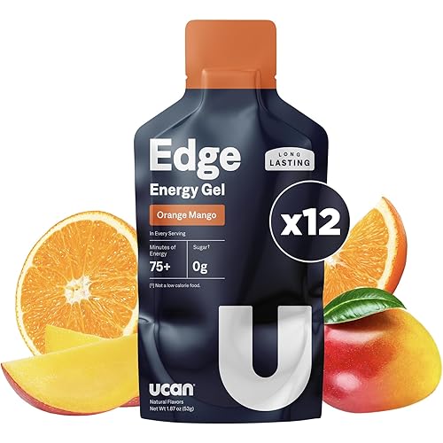 UCAN Edge Energy Gel Shots, Orange Mango (12, 2 Ounce Packets) for Running, Training, Workouts, Fitness, Cycling, Crossfit | Sugar-Free, Vegan, & Keto Friendly Energy