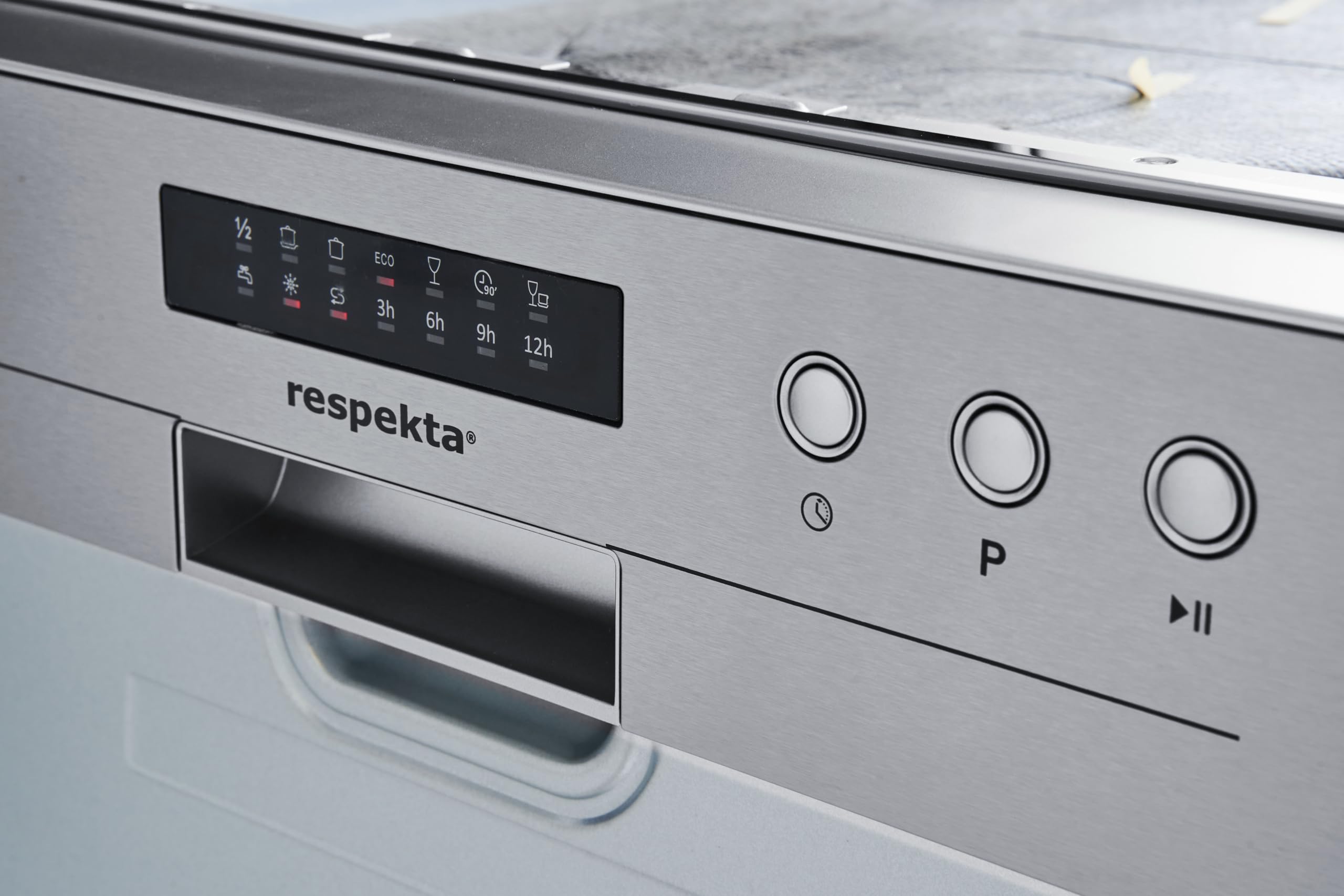 Respekta Lavavajillas semi integrado de 60 cm / Lavaplatos empotrable con 6 programas / Temporizador de inicio / 12 cubiertos / Pantalla LED / GSP60TIDM