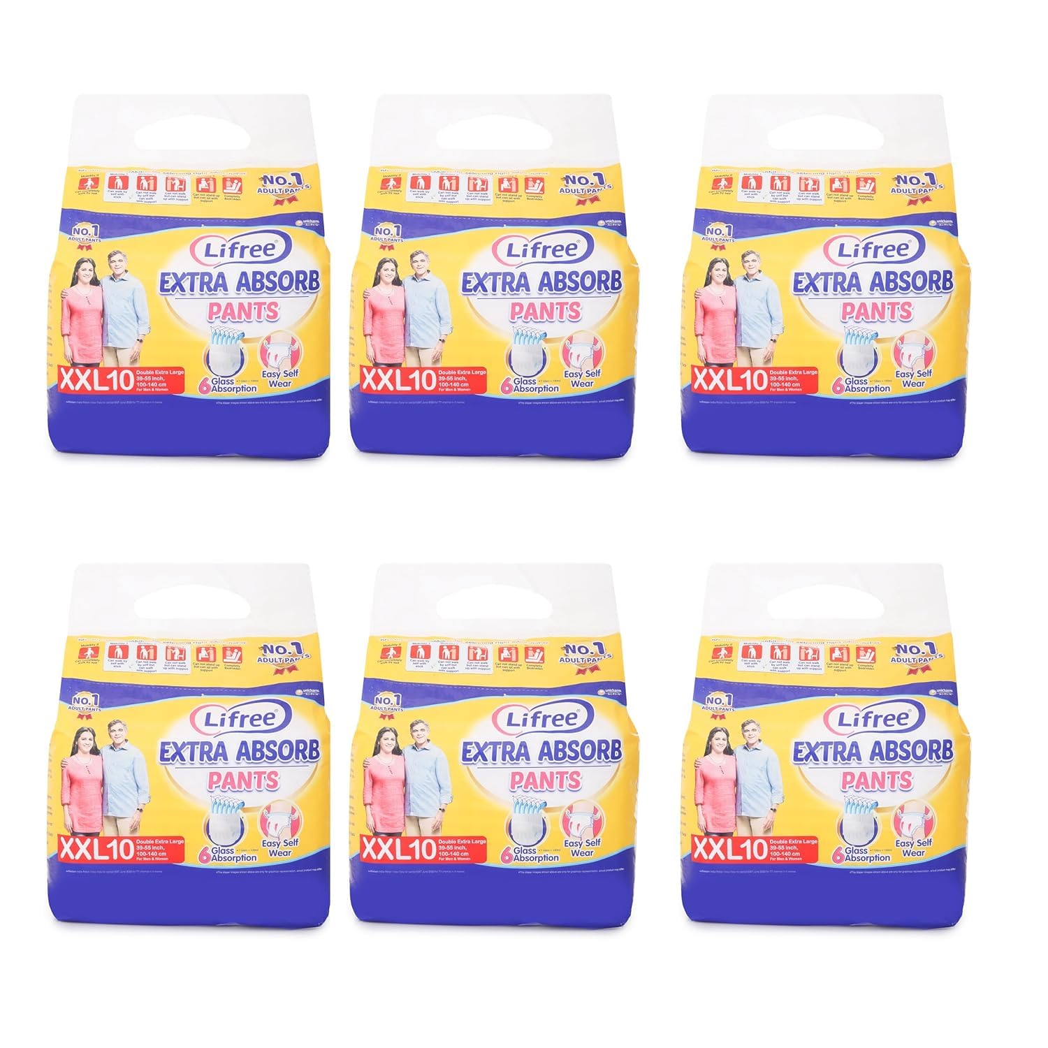 Lifree Absorbent Unisex Adult Diaper Pants (XXL (Pack of 6))