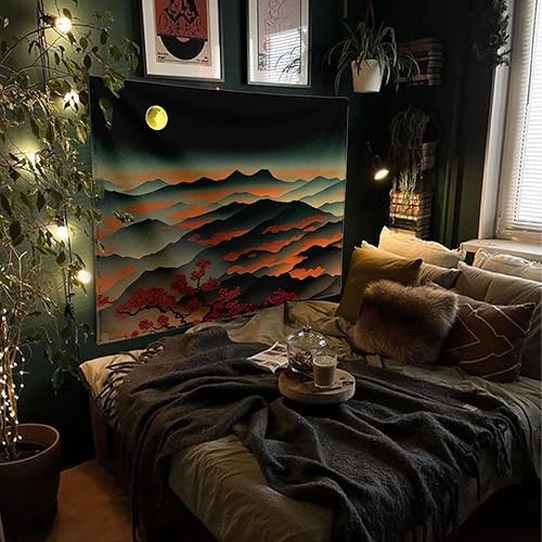 Miniatura 4 de LZBXBXDA Tapiz de flores con parte superior de montaña, tapiz Ukiyoe, pintura al óleo, póster para dormitorio, tapiz para colgar en la pared para