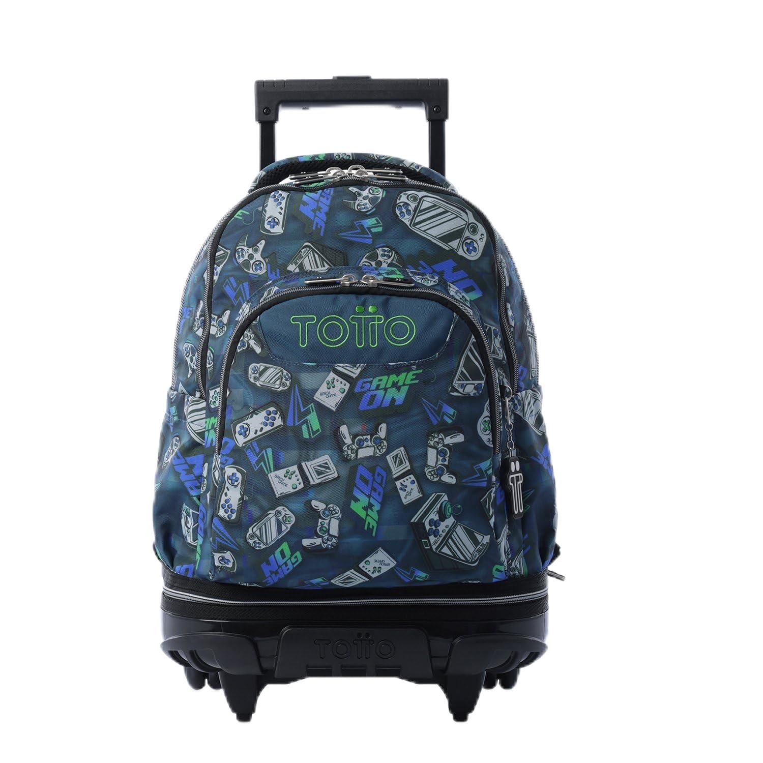 TOTTO - Mochila Escolar con Ruedas Desmontables, Modelo Tiza, Capacidad 26 L, Mochila PC 15.4", Bolsillo Botella, Manija Telescópica, Espaldar Ergonómico y Correas en S, Estampado Button Azul