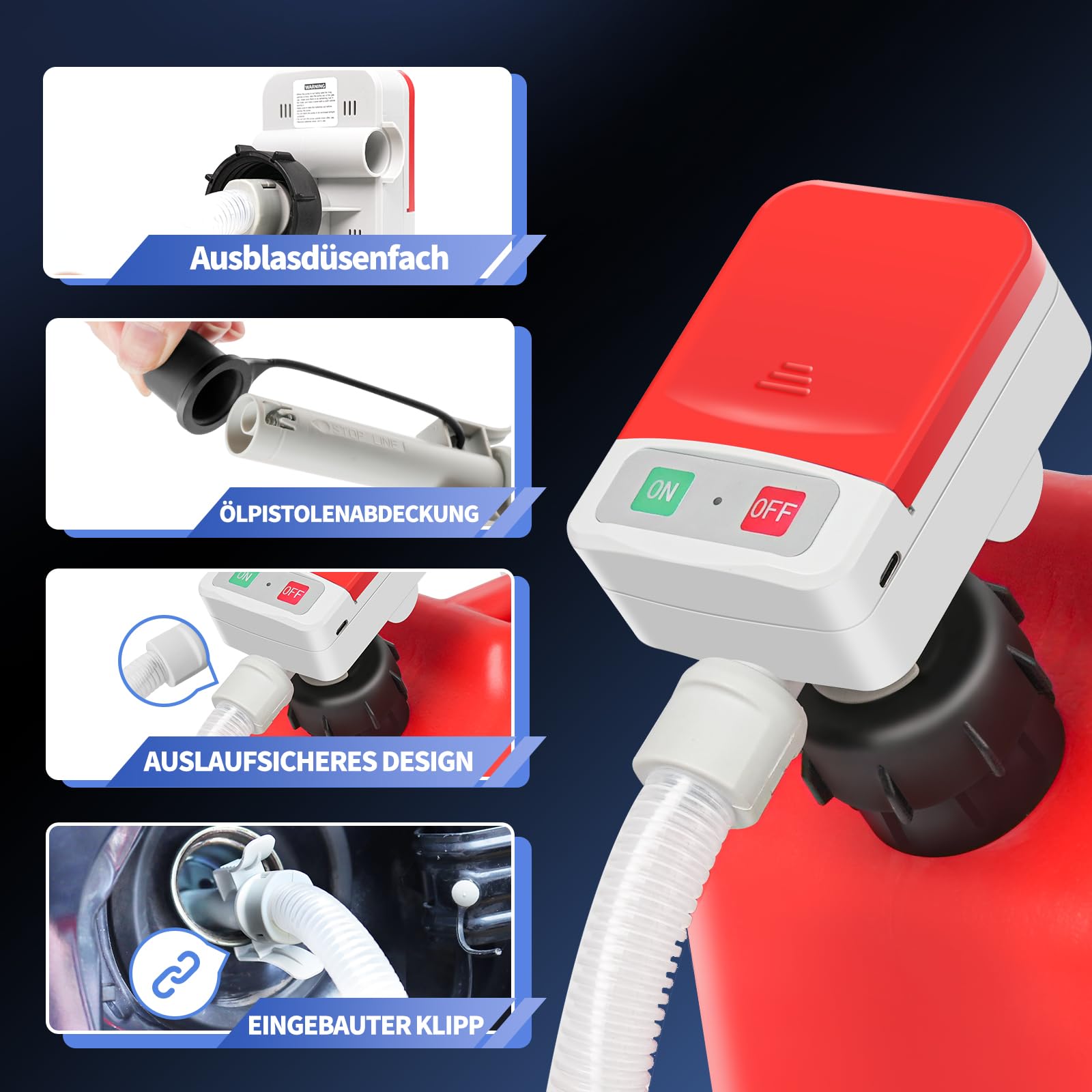 Kraftstoff Umfüllpumpe mit Auto-Stopp-Sensor, Kraftstoffpumpe mit 4 Größe Tankadapter, Elektrische Transferpumpe mit 1.8M Schlauch, Dieselpumpe für Benzin, Diesel, Öl, Absaugung Benzinpumpe