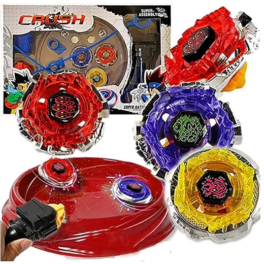 Crush Blades Battling Game Tops Metal Fusion Starter Set (4 Tops + 2 Launchers + 4 Tips + 2 Bolts + 2 Fitting Keys + 1 Grip + 1 Arena)