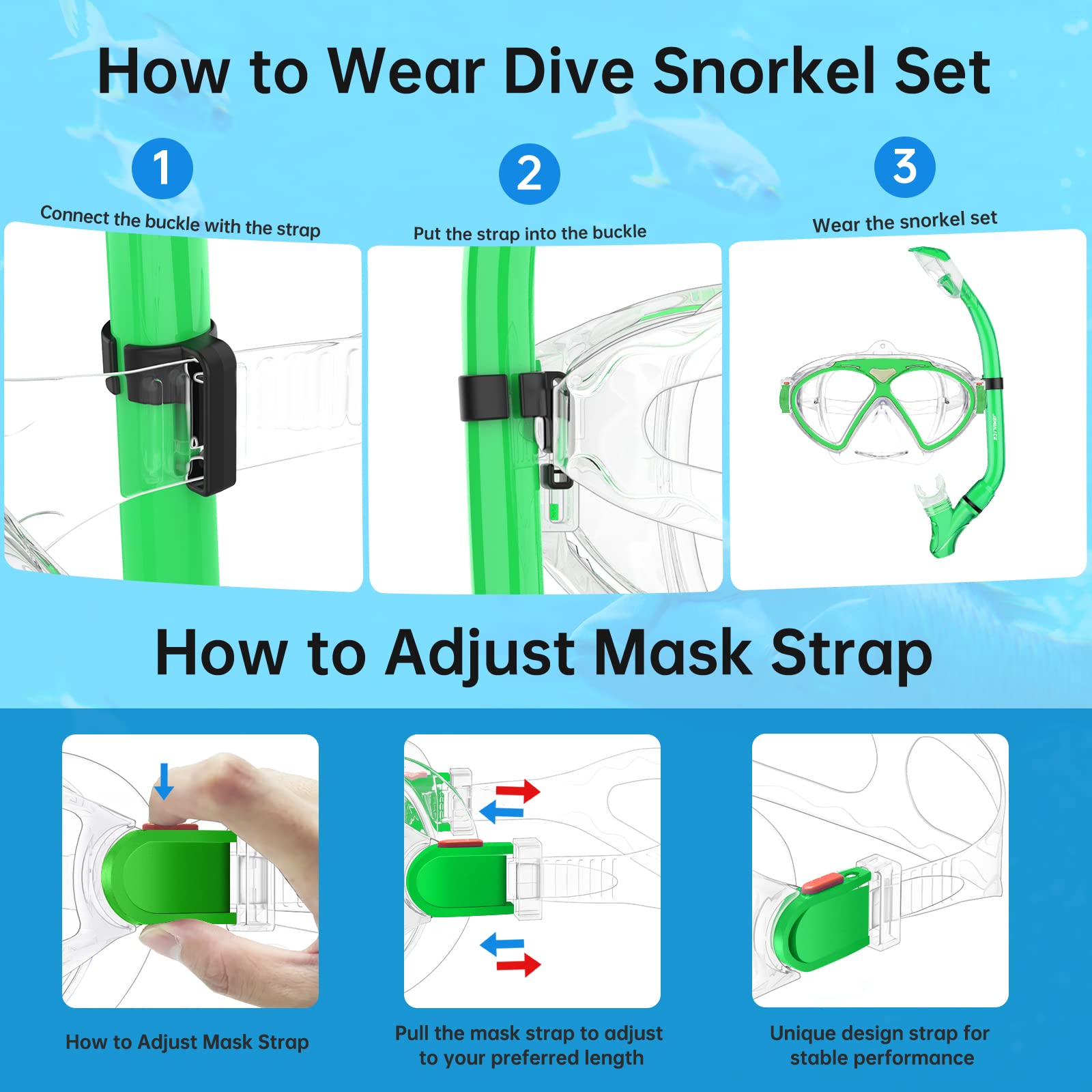 Maschera Subacquea Bambini, Set da Snorkeling per Bambini con Tubi a Secco e Occhiali da Snorkeling Anti-Fog Panoramica a 180 Gradi, Snorkel Set, Maschera Snorkeling per Bambino e Adolescenti
