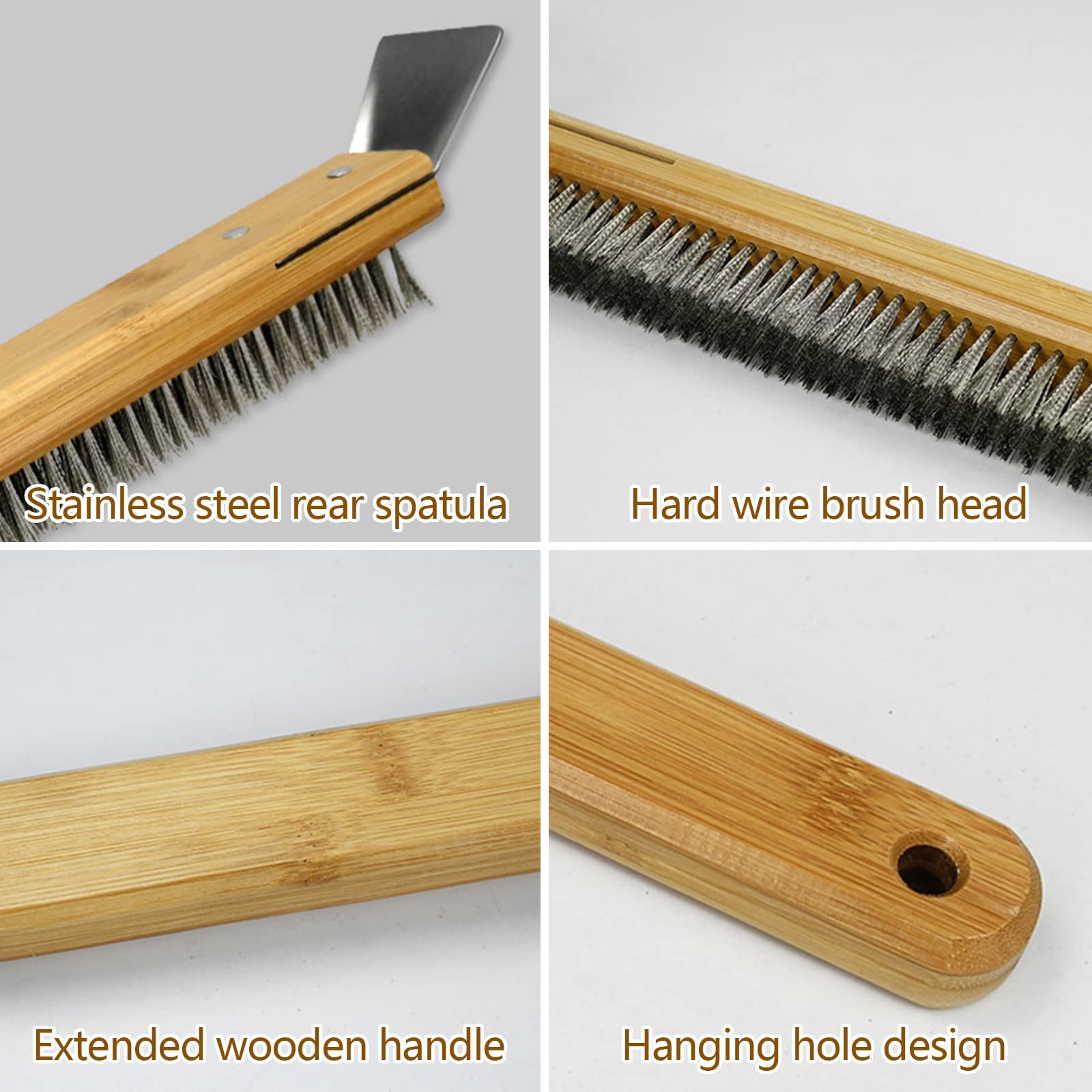 Pizza Stone Brush with Scraper Brush Wood Handle Cook Kitchen Oven Brush BBQ Baked Tool Brush