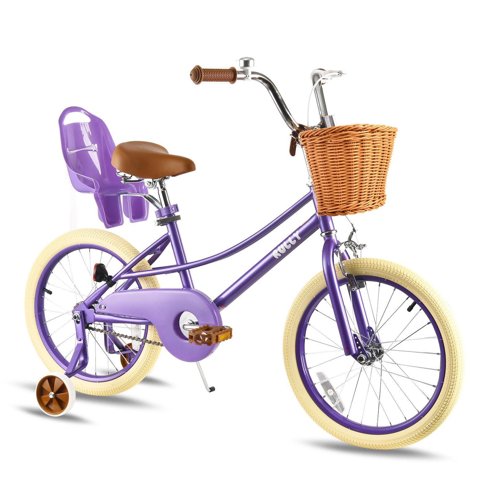 RULLY 18" Donna Bike for Age 5 6 7 8 9 Year Old Toddlers and Girls,18" Kids Bike with Training Wheels & Basket, Retro Style in Purple