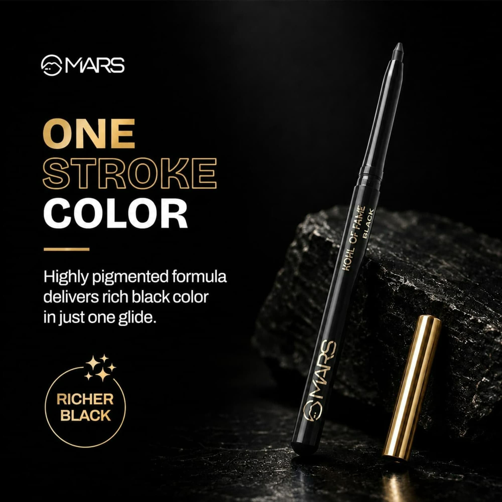 MARS Kohl of Fame Up to 12 Hours Stay Retractable Kajal | Smudgeproof and Waterproof | Long Lasting (0.35g) (Black) 3