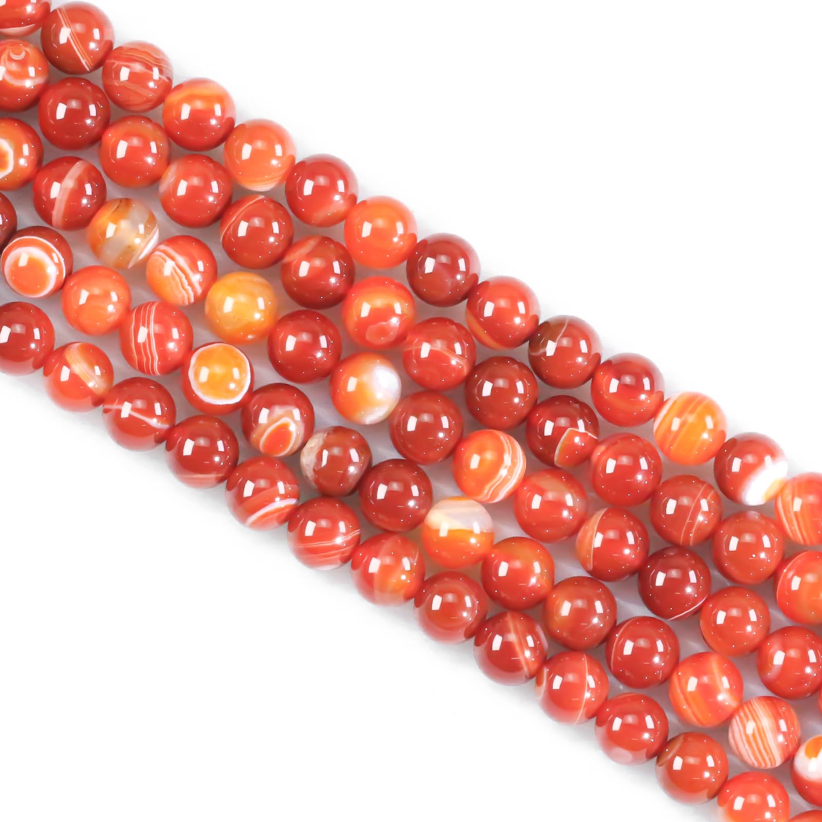 100 perline in pietra naturale da 8 mm, a righe rosse, in agata rotonda