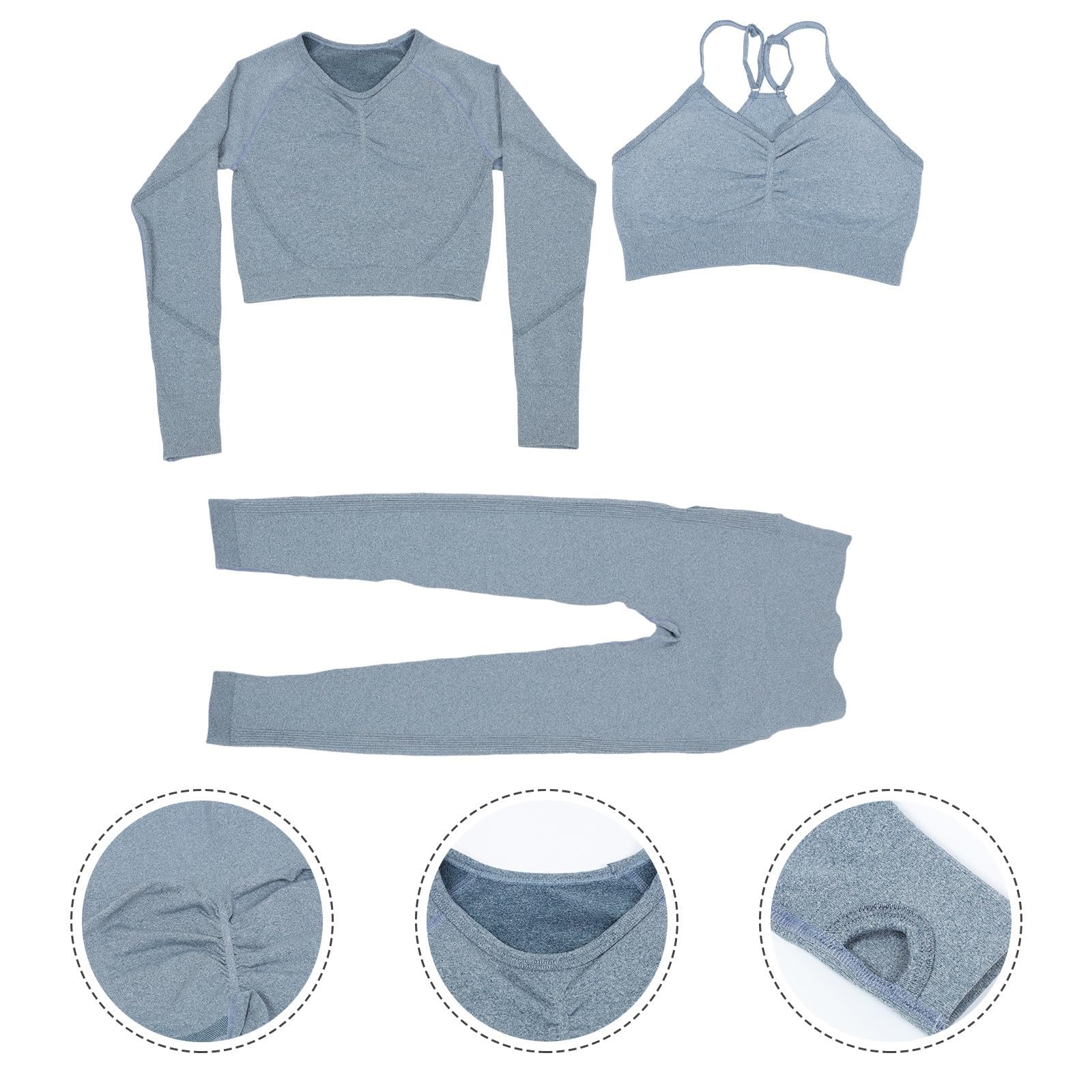 VILLCASE Completo Yoga Donna Senza Cuciture, Set Abbigliamento Fitness a Vita Alta, Maniche Lunghe, Blu, per Appassionate di Yoga, Fitness e Uso Quotidiano