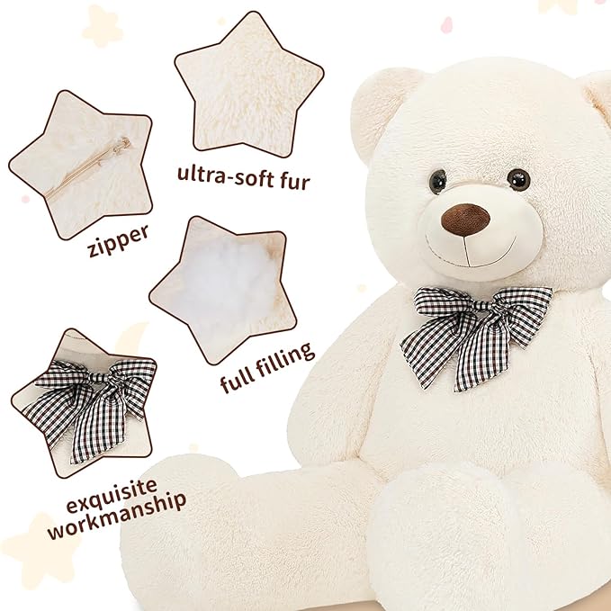 Oso de Peluche Gigante de 47 Pulgadas, Peluche Blanco Suave, Regalo miniatura 3