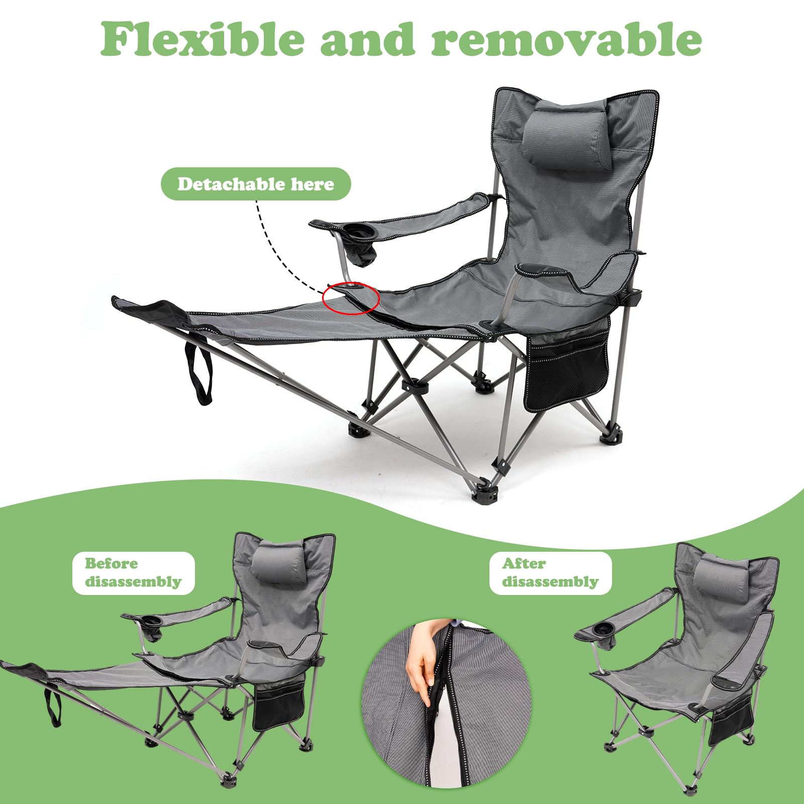 Lot De 2 Chaises De Camping Pliantes – Avec Porte-gobelet, Poche Latérale, Dossier Réglable Et Repose-pieds, Capacité 130 Kg