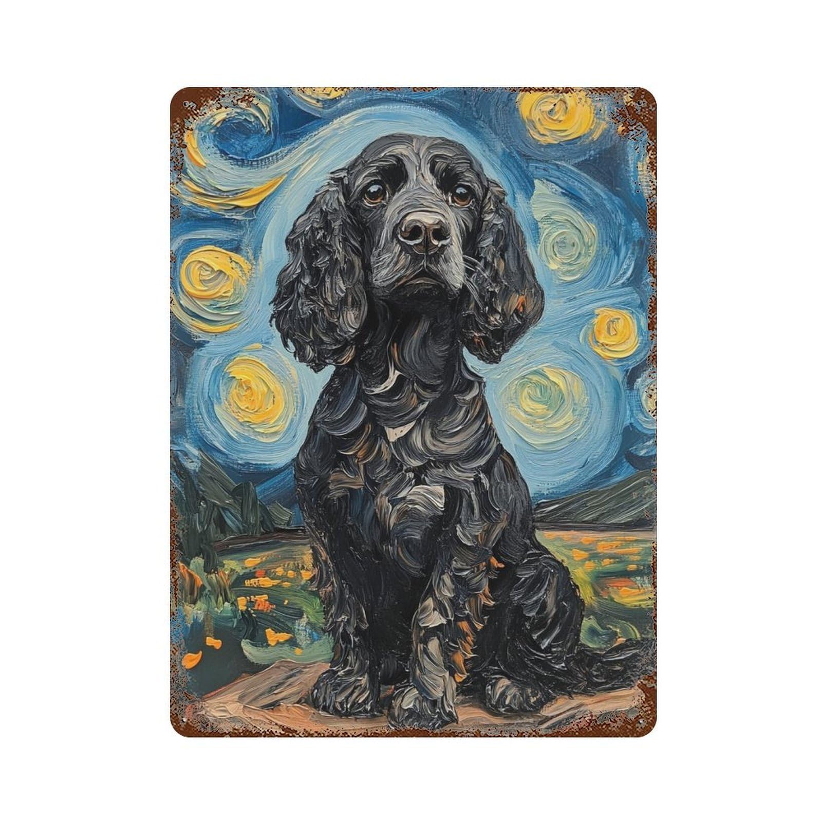Distressed Metal Wall Sign Starry Night Cocker Spaniel Art Print-4 15.7"x11.8", Old School Wall Decor for Bistro, Counter And Cafe Decor