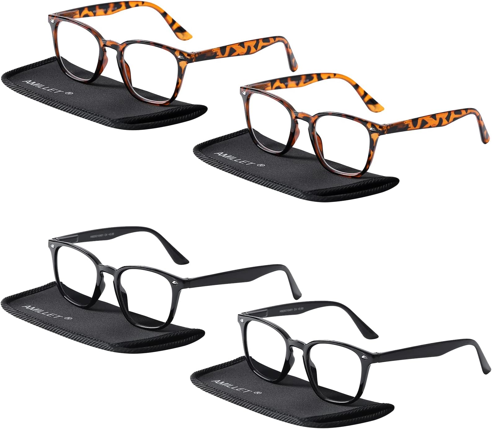 AMILLET 4 Pack Square Reading Glasses for Women Men Oversized Trendy Blue Light Blocking Computer Readers