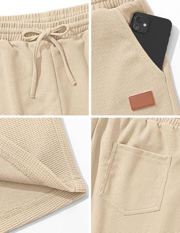 Men's Waffle Short Sets 2 Piece Outfits Cotton T-Shirts and Shorts Set Summer Vacation Beach Casual - Image 7