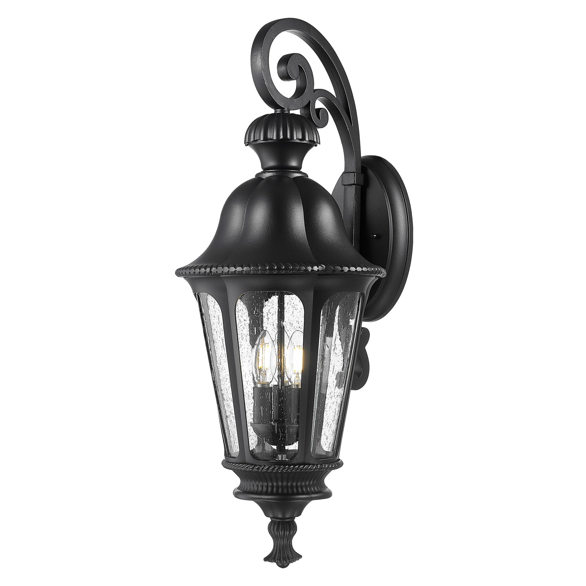 Outdoor Light Fixtures, HWH Exterior Wall Sconce Lantern with Seeded Glass, 29'' Large Outdoor Wall Lamp Antique Porch Light for Patio Garage Entryway, Matte Black Finish, 5HW90B-L BK