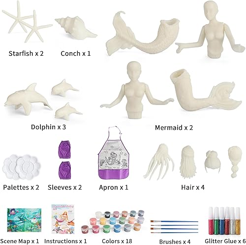 Miniatura 2 de BESTYMXY Kit de pintura de juguetes de sirena, kit de pintura de sirena, juego de arte para niños, juego de arte de pintura de sirena y