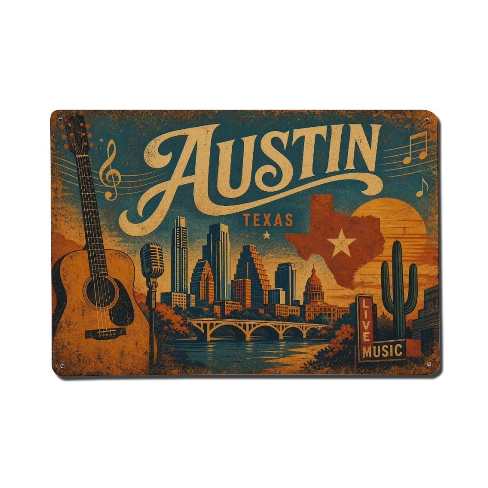 Metal Tin Sign Travel Vintage USA Austin
