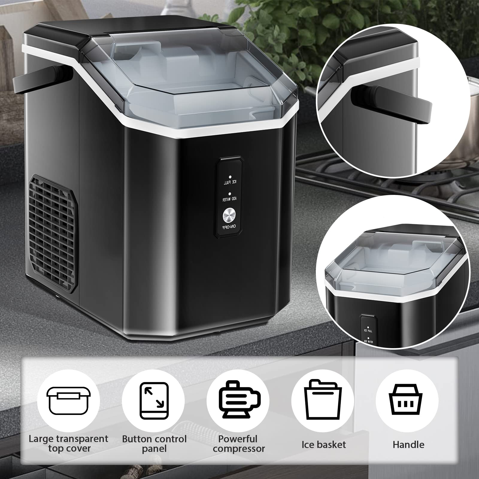 Antarctic Star Countertop Ice Maker Portable Ice Machine, Automatic-Cleaning Ice Makers, 34lbs/24h, Pebble Portable Ice Machine With Ice Scoop For Home Kitchen Bar Party Black on Fridge.com - View 2