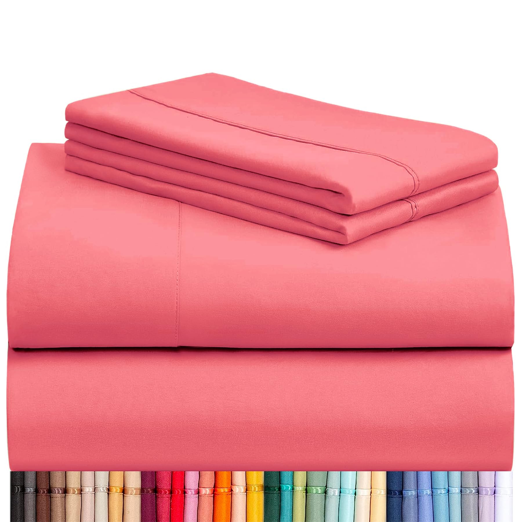 LuxClub King Size Sheets Set, Cooling & Soft Deep Pocket Bed Sheets, 4PC | LuxClub Silky Fitted Sheet & Pillowcase Sets, Breathable Hotel Luxury Bedding for Mattress Wrinkle Free, Vermilion 32-vermilion King