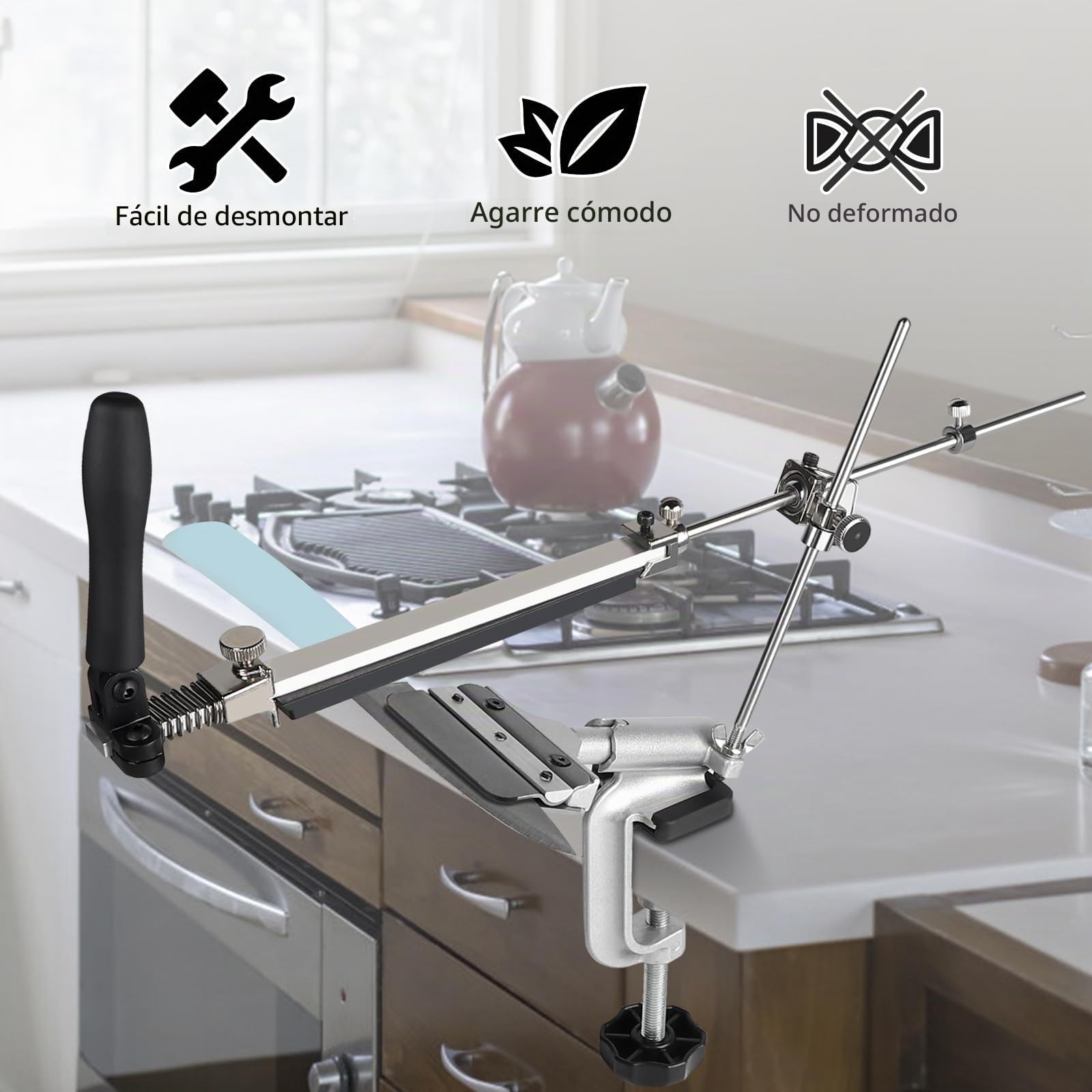 EXLECO 14Pcs Afilador de Cuchillos Profesional Afilador Cuchillos RotacióN de 360° Knife Sharpener Ángulo Fijo Afilar Cuchillos Kit Sistema de Afilado Cuchillos con 4 Piedra Afilar 6 Chaira Diamante