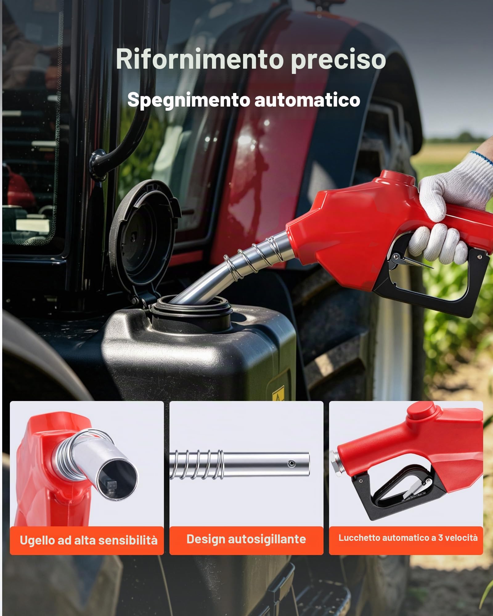 VEVOR Avvolgitubo Carburante, 1" x 50', Avvolgitubo Diesel Retrattile, Costruzione in Acciaio al Carbonio con Ugello Carburante, Tubo in Gomma NBR per Camion Cisterna Veicoli Nave Aereo 300PSI