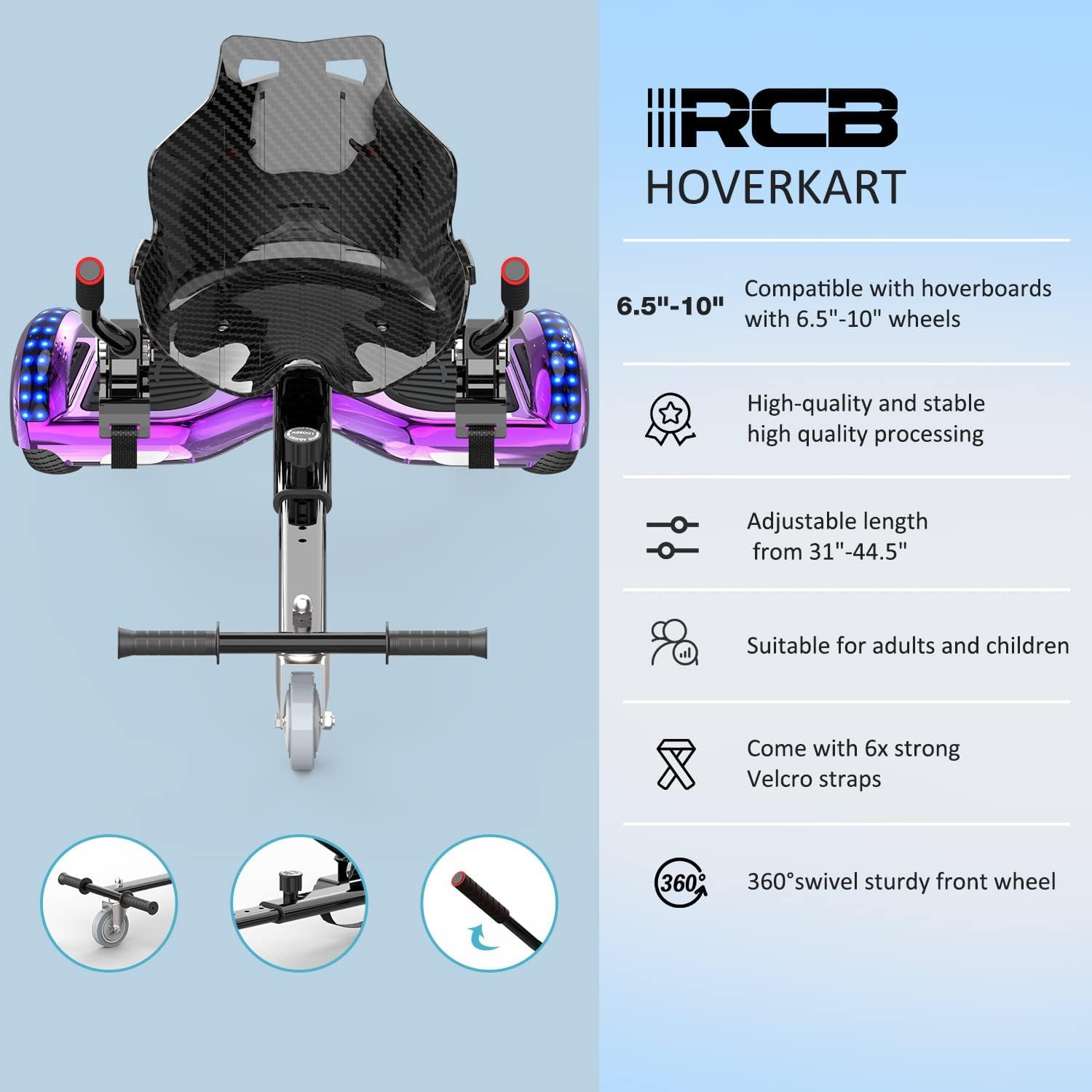 RCB Hoverkart Gyropode Hoverboard Kart pour Enfant et Adulte, Hoverboard et Kart avec Bluetooth-Musique/LED-Roue Clignotante, Cadeau pour Enfants