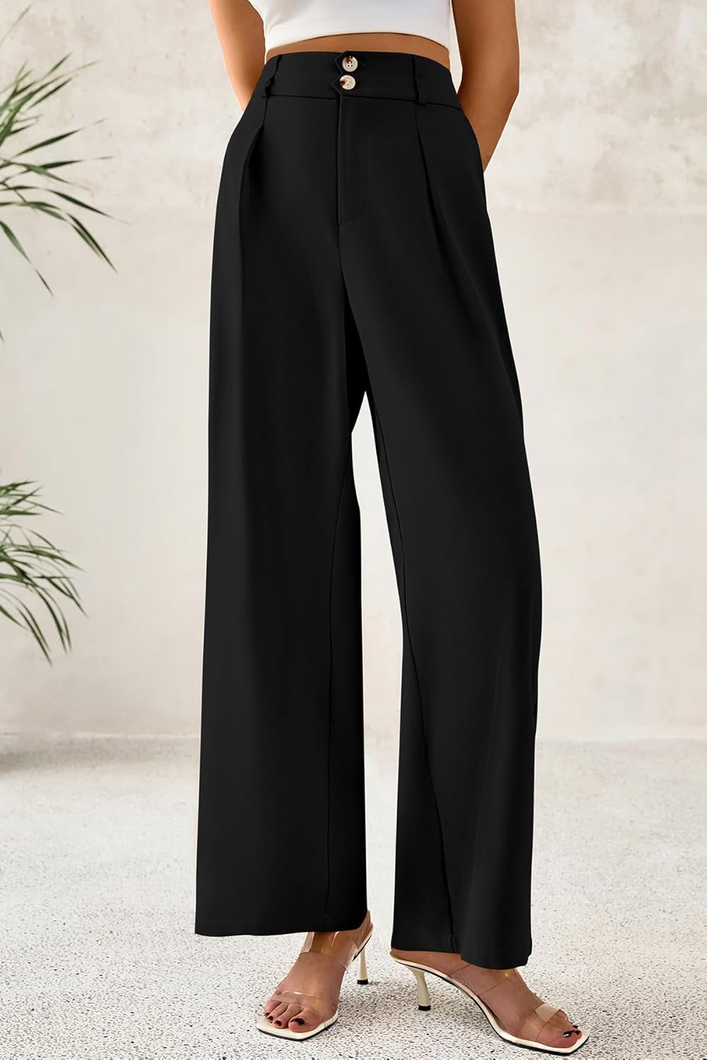 CFLONGE Women Wide Leg Dress Pants High Waist Work Trousers Button Pleated Slacks Palazzo Pants Business Casual Outfits - Image 5