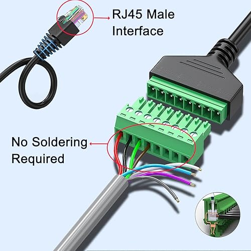 Miniatura 3 de Paquete de 4 conectores RJ45 macho a 8 pines, terminal de tornillo RJ45 para extensor Ethernet Cat 55e6, adaptador de red CCTV digital DVR (macho)
