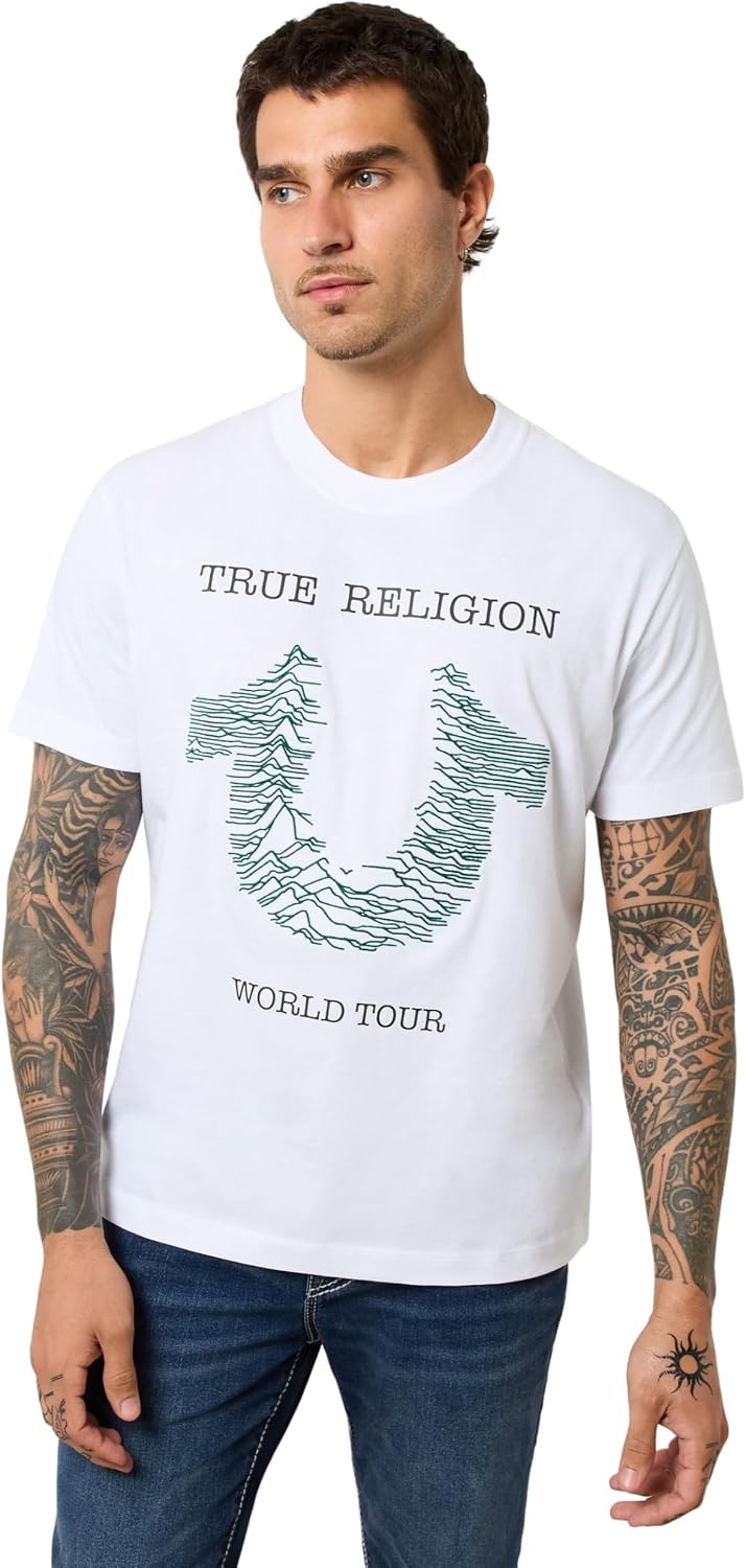 True Religion Men's SS Embroidery Radio Wave Tee – Short Sleeve T-Shirt
