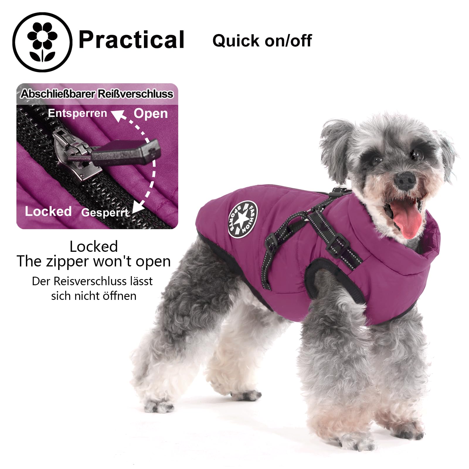 Aywoja Cappotto Cane Invernale, caldo, cappotto per cani con pettorina, impermeabile, lavabile in lavatrice, con strisce riflettenti, resistente anello a D