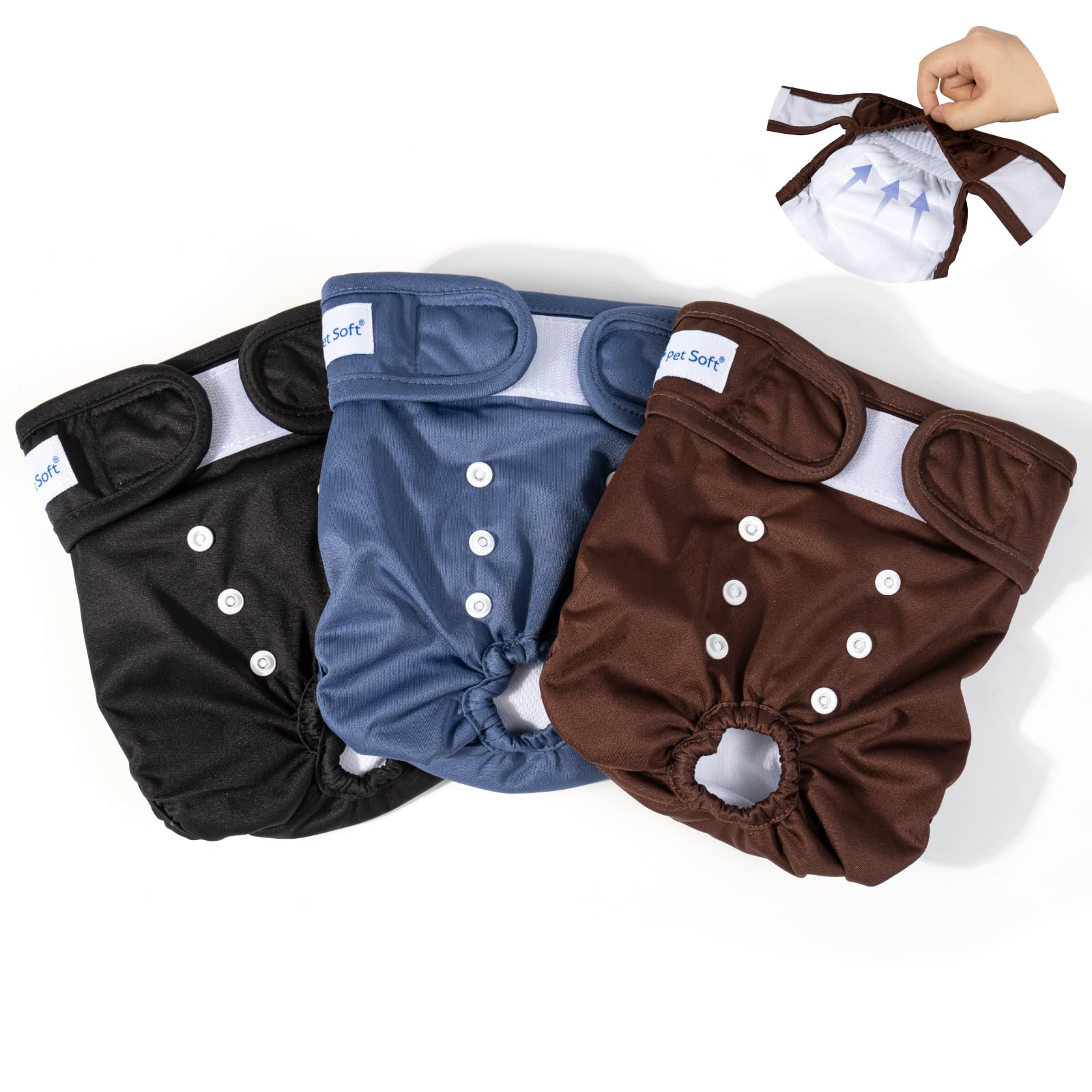 Pet Soft Dog Nappies Female, 3 Pack Dog Period Pants Small with Leak-proof Waistband