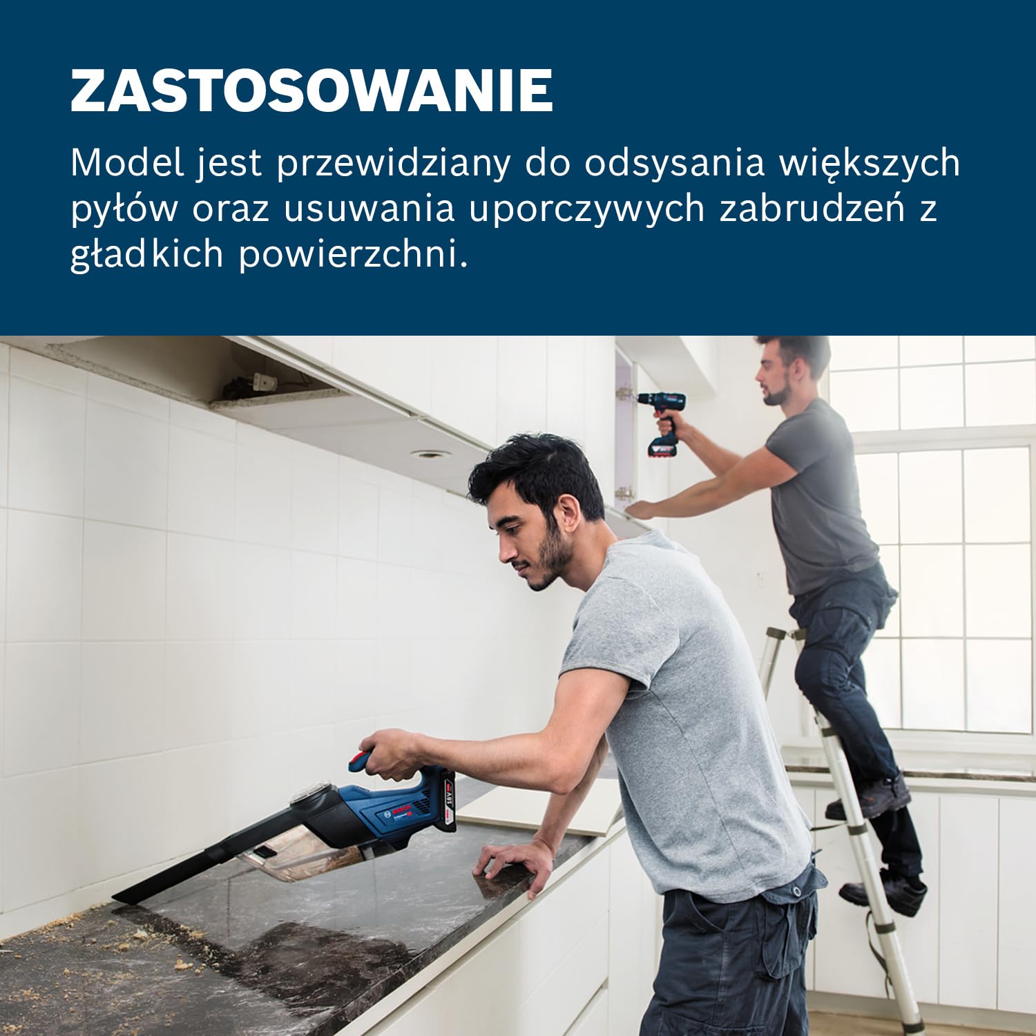 Bosch Professional system 18V: akumulatorowy odkurzacz ręczny GAS 18V-1 (rura, dysza do fug, dysza do dywanów, pojemność zbiornika 1 l)