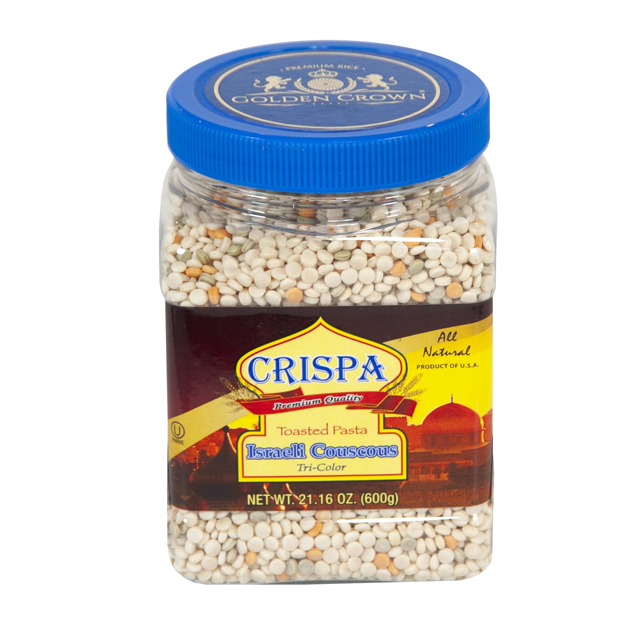 Crispa Premium Quality Tri-Color Israeli Couscous - 21.16 oz (1.3Lb) | Natural Product of Israel | No Cholesterol & 0.5g Total Fat | 143 Amount Per Serving Calories | Original Toasted Israeli-Style Pasta