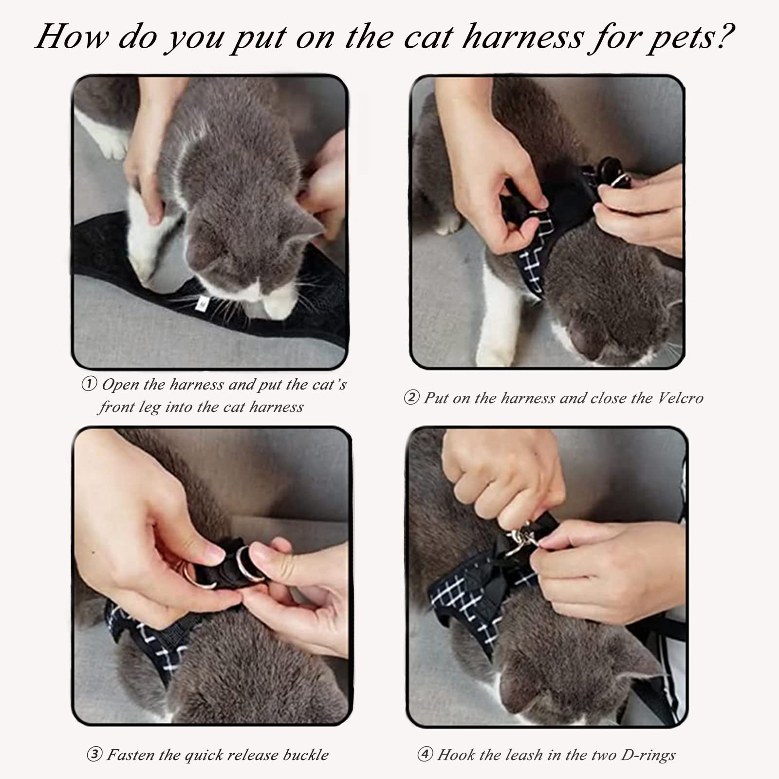 Juego de arnés y Correa para Gatos, Chaleco Suave Transpirable para Gatos y Perros, a Prueba de Escapes con decoración de Campana y Lazo para Navidad (XS, Negro)