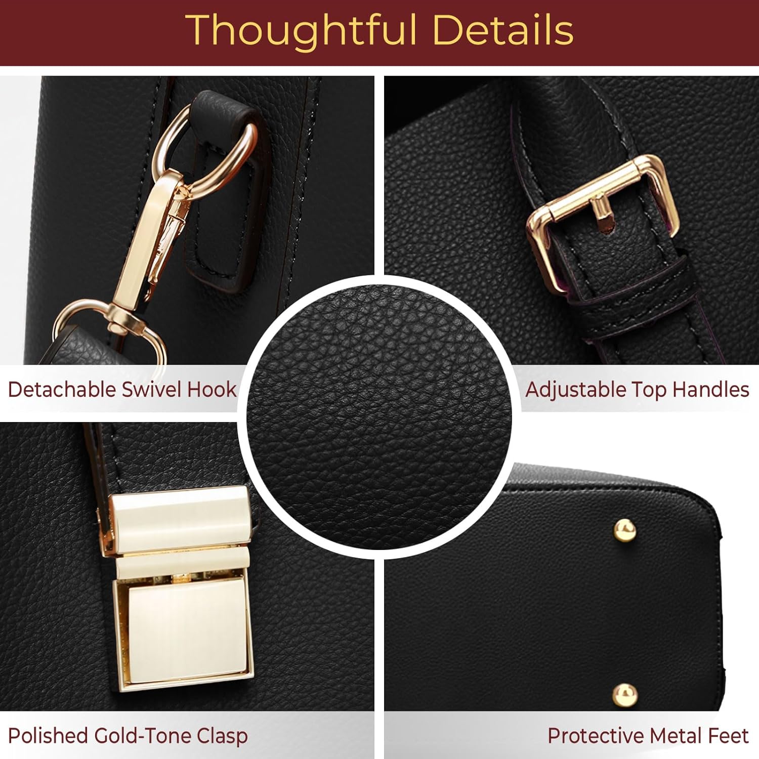 YeLoveHaw Vegan Leather Tote Bags for Women, Ladies Medium Handbags and Purses, Red Black Brown Crossbody Strap Shoulder Bag - Image 5